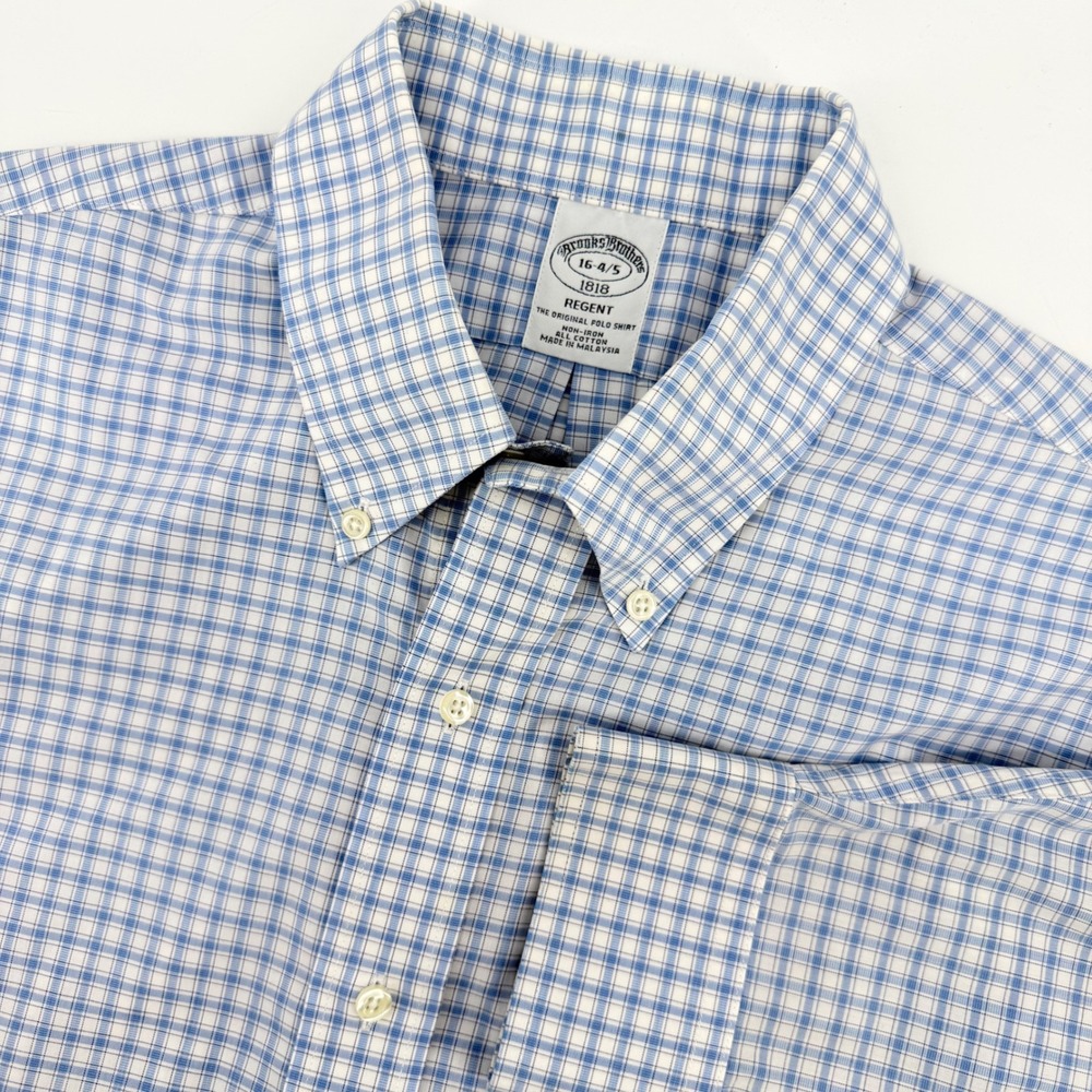 Brooks Brothers Button Down Mens 16 4/5 Blue Regent Non-Iron Check Lightweight